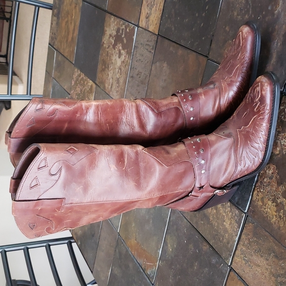 MIA Rockstar Leather Tall Distressed Harness Cowboy Western Boots Brazil Size 6 - Picture 2 of 16